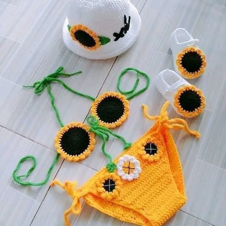 Bikini, đồ bơi len mẫu hoa hướng dương cho bé