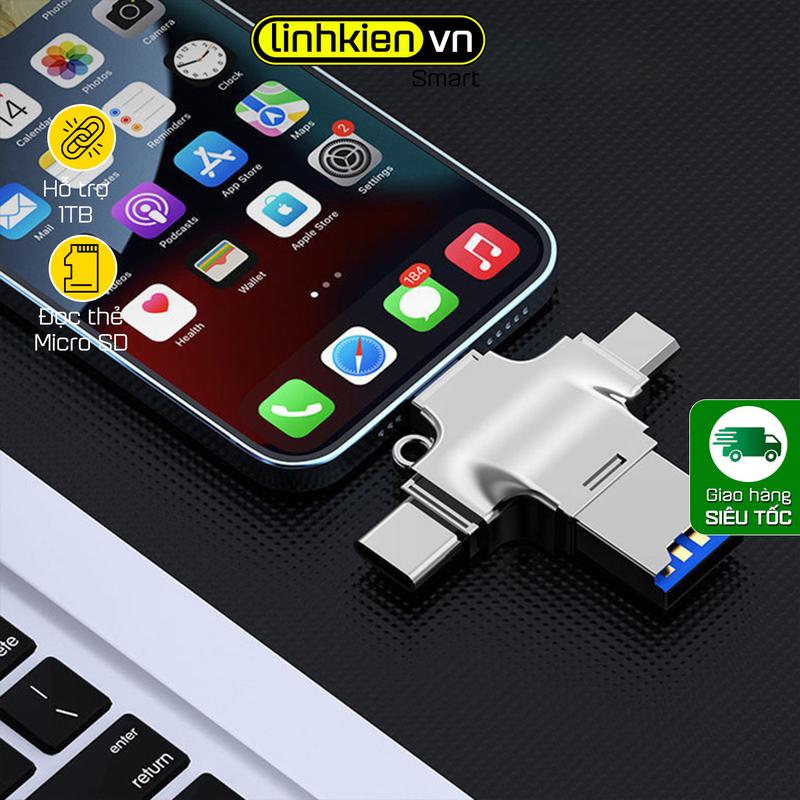 Đầu đọc thẻ nhớ TF Micro SD 4 trong 1 Type C USB 3.0 hỗ trợ kết nối điện thoại Iphone Android Táo PC laptop