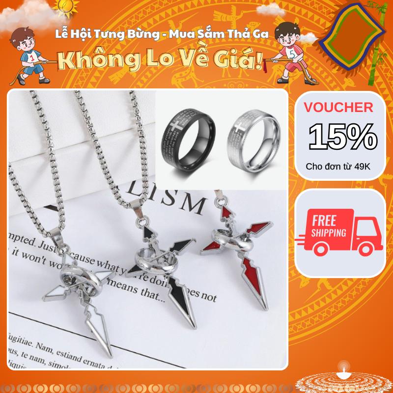 [Mua Là Thích, Không Thích Hoàn Tiền] Set 2 phụ kiện Vòng cổ titan nam nữ thánh giá Black Cross và Nhẫn Cross khắc họa tiết thánh giá chất liệu titan Kuuclothes - VCBLACKCROSS + CROSS Dây Chuyền