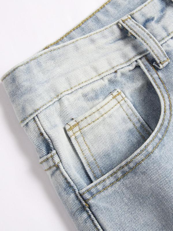 Men's Loose Straight Leg Jeans, Casual Comfy Pocket Design Denim Pants for Daily Wear, Fashion Men's Bottoms for All Seasons, Cotton 3