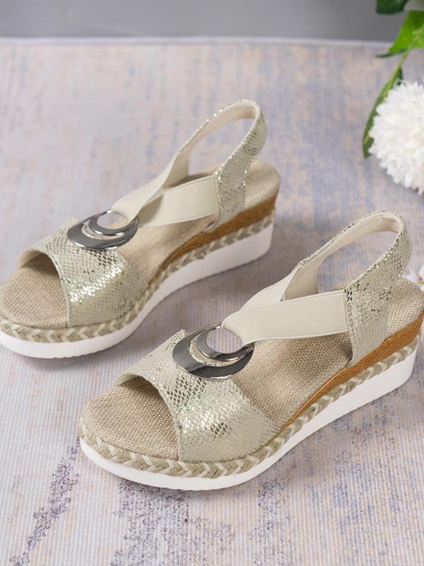 Women's Fashionable Geometric Hollow Out Decor Wedges Sandals, Casual Slingback Snakeskin Print Flatform Sandals, Comfortable Flat Sandals for Daily Wear, Trendy All-match Sandals for Outdoor 8