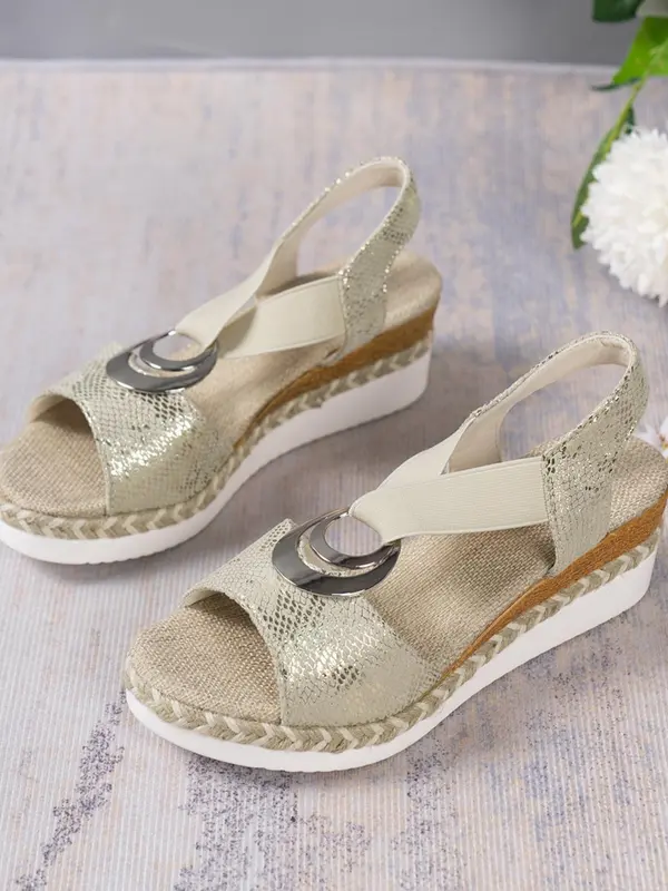 Women's Fashionable Geometric Hollow Out Decor Wedges Sandals, Casual Slingback Snakeskin Print Flatform Sandals, Comfortable Flat Sandals for Daily Wear, Trendy All-match Sandals for Outdoor 8