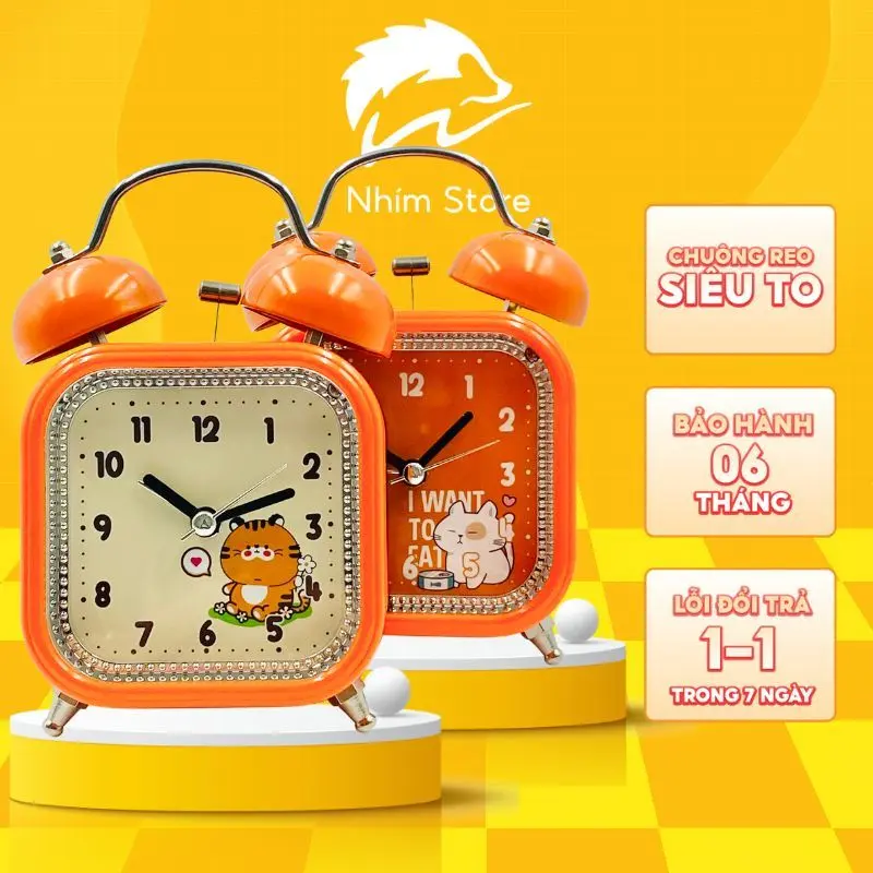 Đồng hồ báo thức hình các con thú nhiều màu, chuông báo thức kêu Đồng hồ báo thức tai sắt