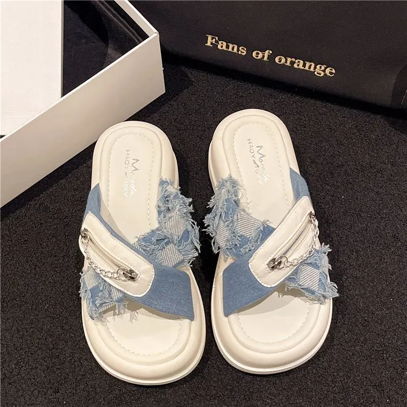 Dép Denim, Cao Cấp Cho Nữ, Đế Dày, Tăng Chiều Cao, Chống Trượt, Dép Xỏ Ngón Đế Thời Trang, Hàng Mới Về Mùa Hè 8