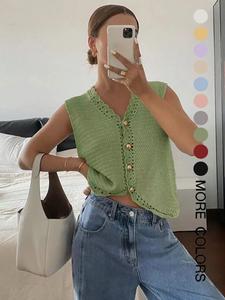 Cárdigan frontal con botones lisos para mujer, cárdigan de ganchillo informal para el verano, prendas de punto de mujer de moda para uso diario