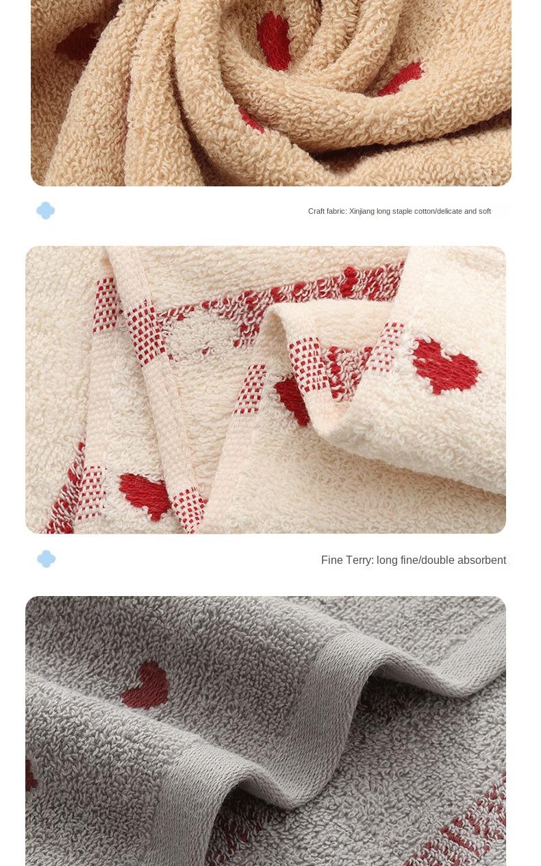 Product Introduction of Heart-to-Heart Peach Heart Style Pure Cotton Soft Absorbent Towel Pure Cotton Thickened Face Wash Home Use Soft Absorbent Couple All-Cotton Heart Face Towel Bathing 9