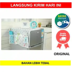 Tutup Kulkas Taplak Meja Cover Organizer Kantong Penyimpanan Barang Lemari Es Pendingin Cover Pelindung