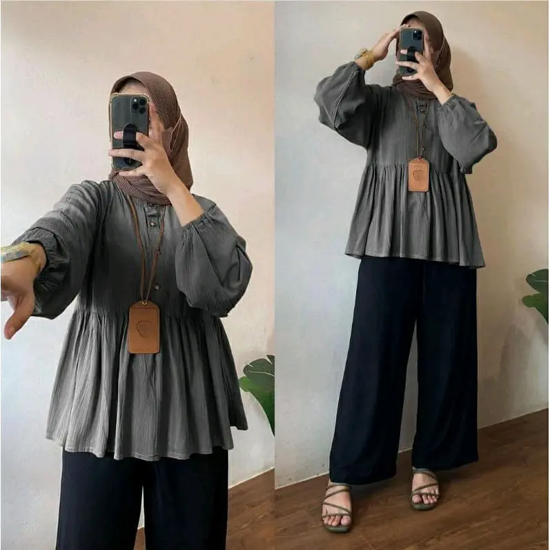 Raisa Blouse Crinkle Rayon Premium Rania Top Blouse Wanita Atasan Crinkle Polos 4