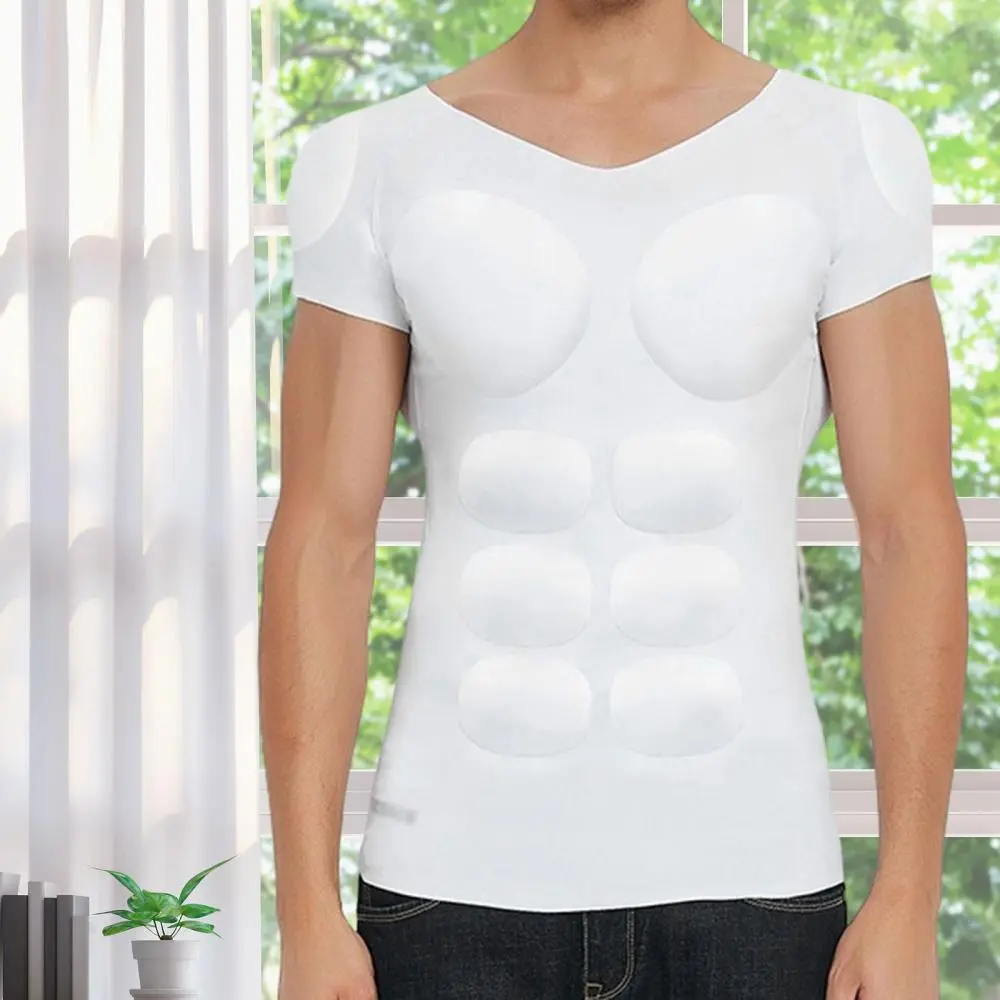 Fake Muscle Suit Shirt Men Short Sleeves Funny Costume Accessory Underwear for Wedding Cosplay Dress up New Year Indoor Outdoor