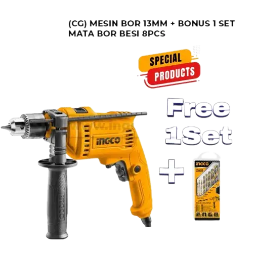 ID6800CG MESIN BOR 13MM BONUS 1 SET MATA BOR BESI 8PCS MESIN BOR BETON BESI KAYU 680WATT INGCO