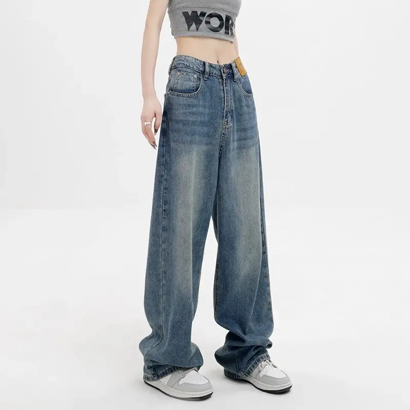 Pear Shapes Wide Leg for Women plus Size Plump Girls Slimming High Waist Straight Pants Summer New Loose-Fitting Mopping Pants acnebaggy  leggings ski̇nny    outfit  2025 stacked     women Denim Lingerie Trouser Minimalist skinny jeans flared