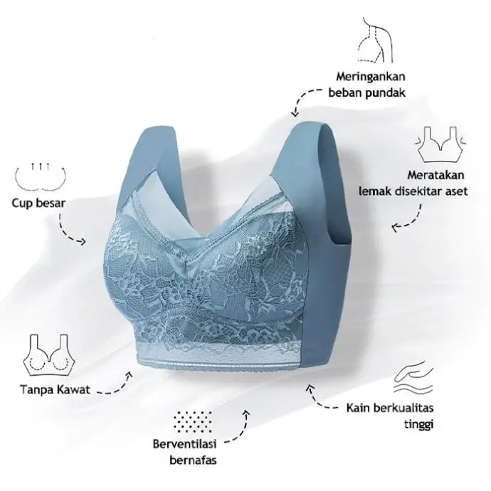 Celyne Push Up Bra Seamless Wanita Motif Renda Polos Punggung Tali Silang Ukuran Jumbo 9052 Bh Busa 1