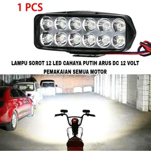 LAMPU SOROT MOTOR 12 LED CAHAYA PUTIH 12 VOLT ARUS DC / LAMPU TEMBAK MOTOR 12 MATA LED / LAMPU LED MOTOR/LAMPU SOROT LED MOTOR
