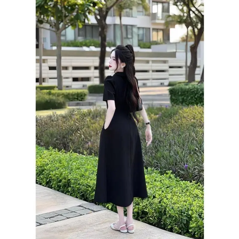 Đầm váy nữ cổ sơ mi tay ngắn đính nút thật dáng dài xᶖnh xắn phù hợp cho các nàng đi chơi, đi tiệc đá xám 8