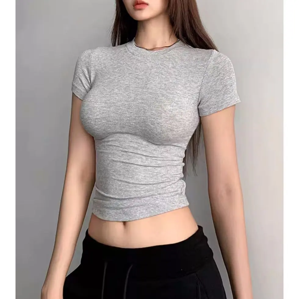 2024 All Season Short Sleeve Women's Base Base Thread Sports T-shirt Sexy Slim round Neck Solid Color Casual T-shirt Women Top Womenswear Lingerie Comfort