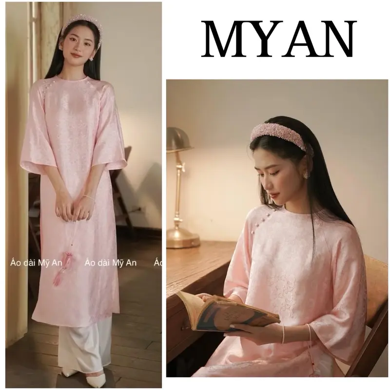 [SẴN HÀNG]Aó Dài Gấm Tơ Xuông Dáng Xưa Tay Loe Đính Cúc Bọc Diện Tết Du Xuân hot trend 2025, nữ, women dress - Áo Dài Mỹ An 0