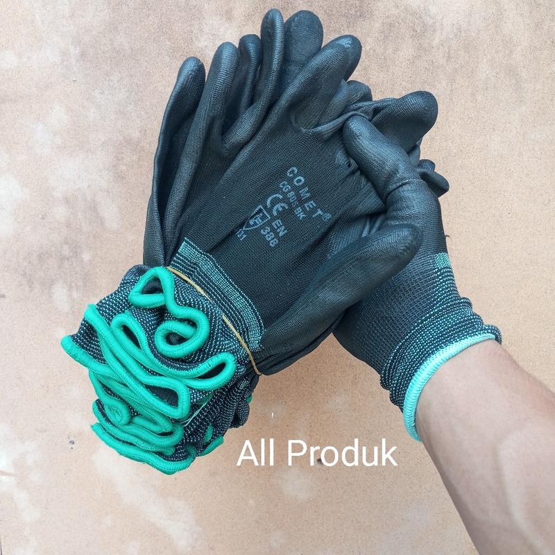 Product Introduction of GROSIR 12 Pasang sarung tangan comet hitam safety kerja berkendara palmfitpu glove Karet 4