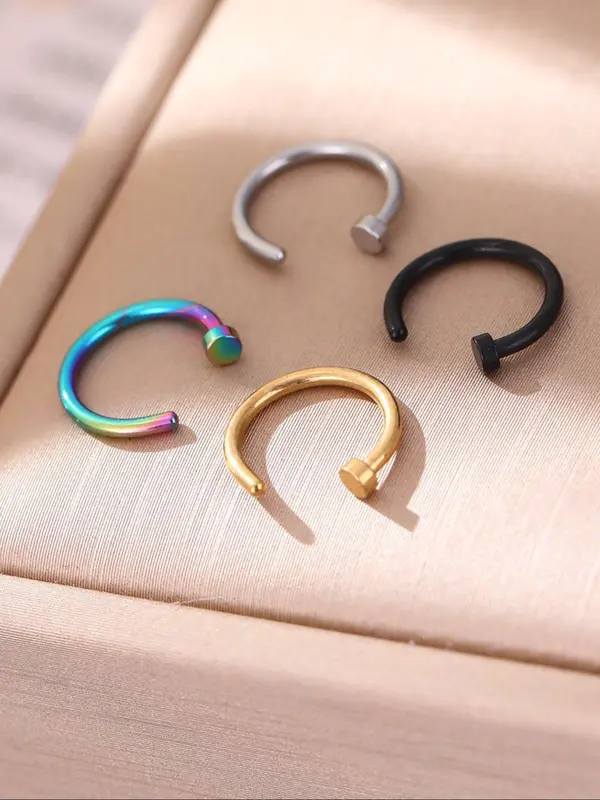 Simple C-shaped Nose Ring (4counts), Stainless Steel Fake Nose Ring for Women & Girls, Fashion Jewelry for Party, Daily Clothing Decor, Birthday Gift 0