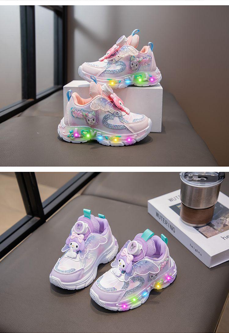 Product Introduction of Girls'shoes Children Sneaker Girls Mesh Shoes Breathable Kids'sport Shoes Rotating Button Sneaker Princess Light up Girl Glowing Leather Shoes 14