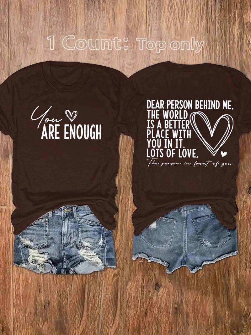 Product Introduction of Women's Slogan Graphic Round Neck Tee, Fashion Casual Heart Print Crew Neck T-Shirt for Daily Holiday Vacation Outdoor Wear, Ladies Clothes for All Seasons Valentine's Day, gift, Clothing 5