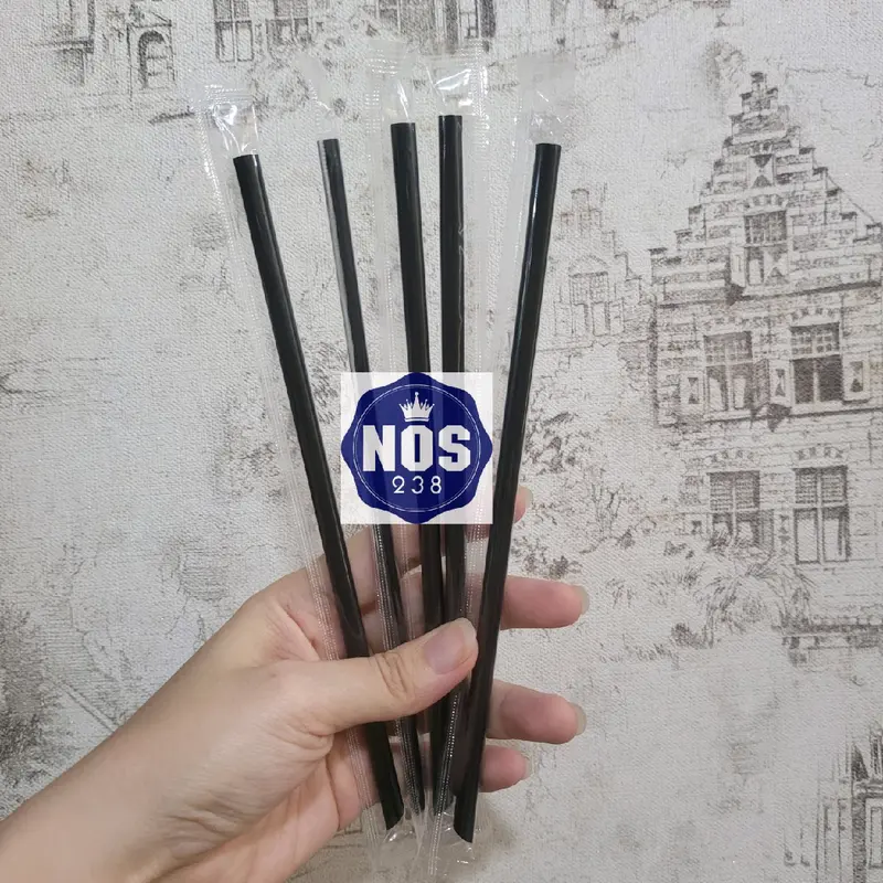 Sedotan Steril Hitam 250pcs 6mm x 20cm / Sedotan Kopi Runcing / Sedotan Lancip isi 250pcs 4