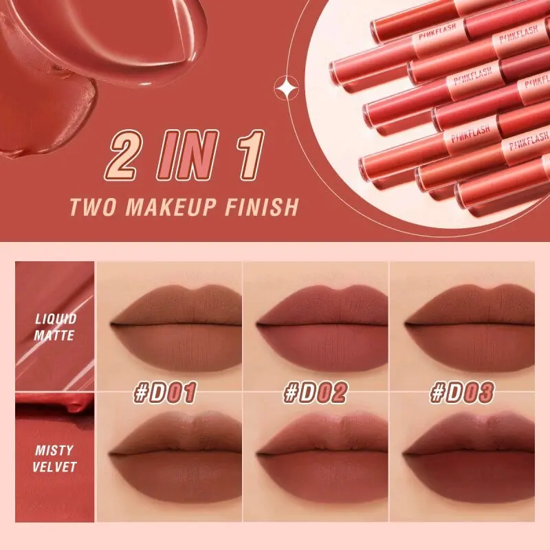 pinkflash lip cream double sense 2in1 duo lipstick velvet 4