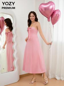 YOZY Women's Plain Bow Decor Cami Dress, Elegant Adjustable Strap Sleeveless Dress for Party Holiday Wedding Guest, Ladies Clothes for All Seasons