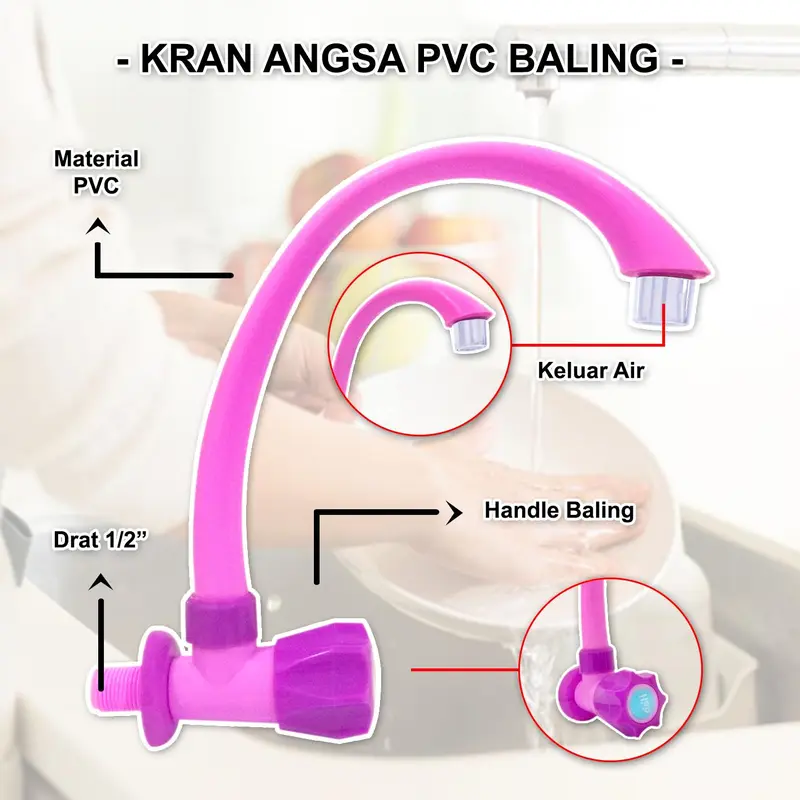 Kran Angsa Handle Mahkota PVC Minimalis / Kran Air Cuci Piring Plastik Ungu Putih Biru Hijau 1