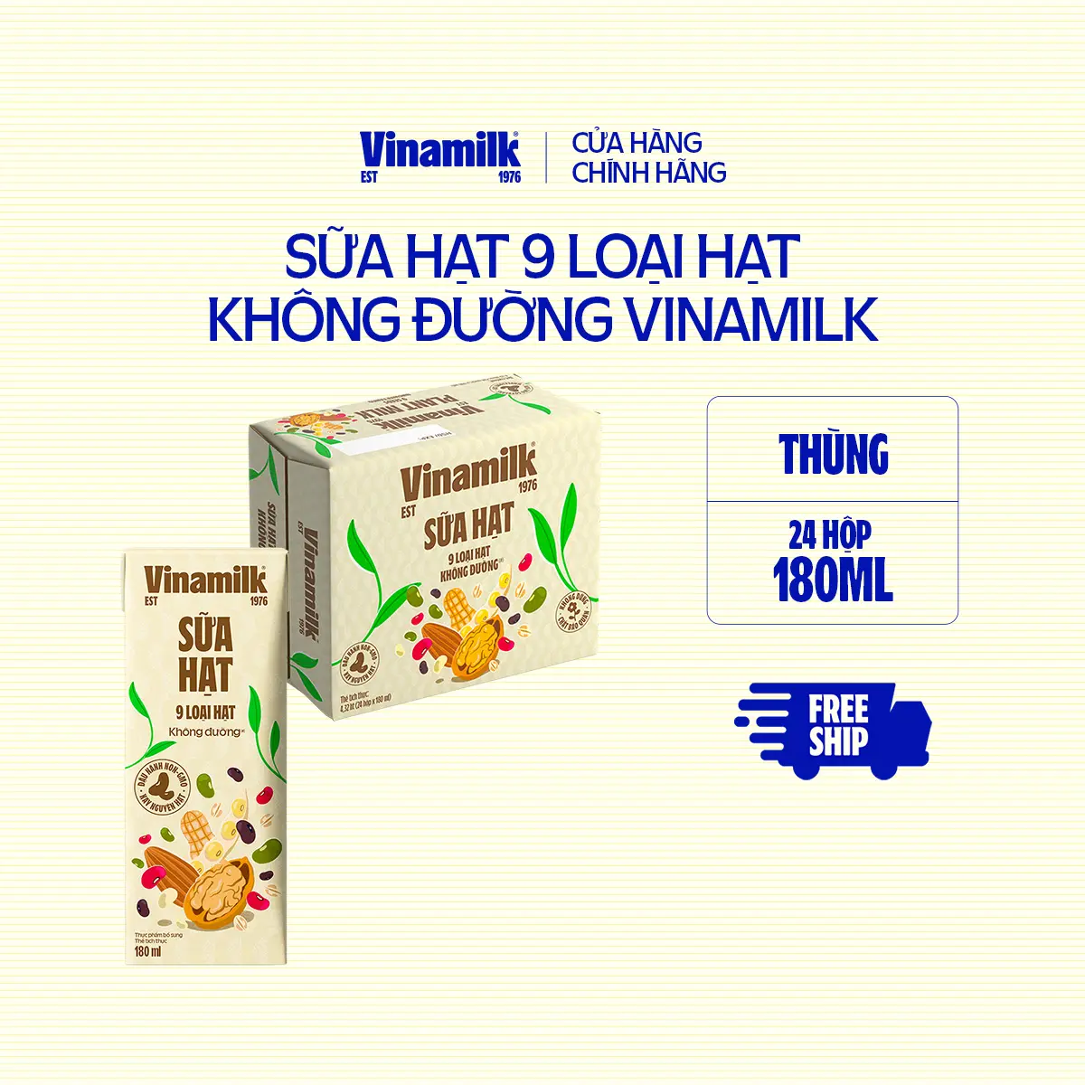 Sữa hạt 9 loại hạt - Không đường - Thùng 24 hộp 180ml