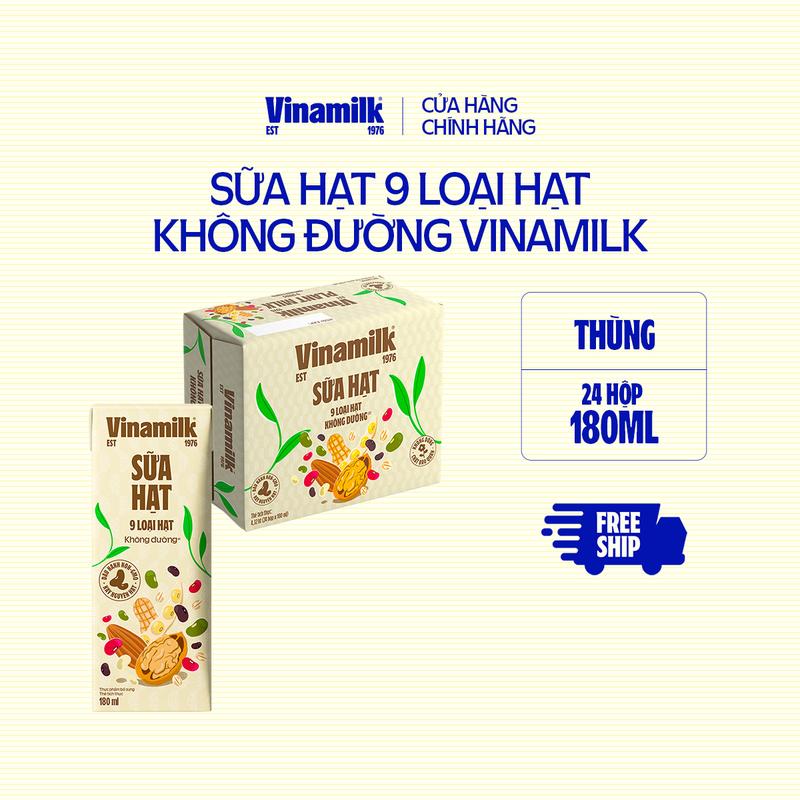 Sữa hạt 9 loại hạt không đường Vinamilk- Thùng 24 hộp 180ml
