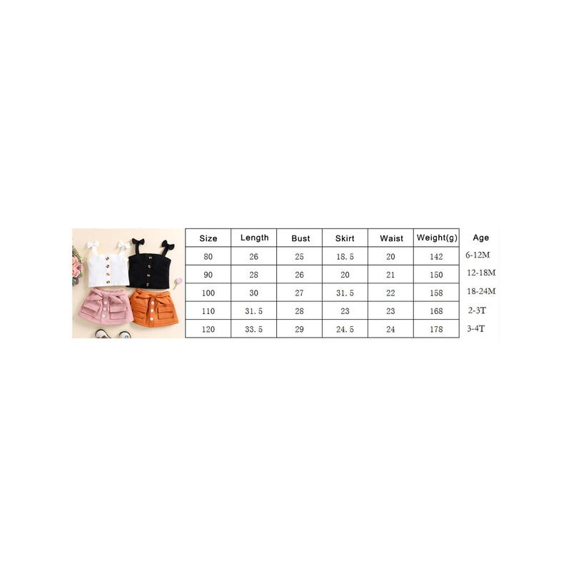 Product Introduction of 2PCS Toddler Girls Summer Clothes, Bow Strap Ribbed Knit Tank Tops + Belted Skirt Set 0