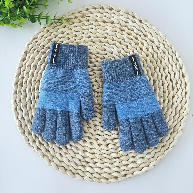 Qzgsaki-1 Đôi Găng Tay Trẻ Em 6-12 Tuổi, Sọc, Dệt Kim, Mùa Thu Đông, Màu Tương Phản, Vòng Bít Có Gân, Găng Tay Ngoài Trời 2