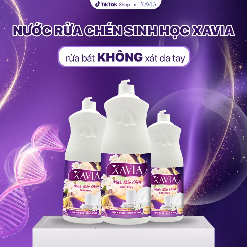 Nước Rửa Chén Sinh Học Xavia 800ML Đánh Bay Dầu Mỡ Cứng Đầu, An Toàn - Lành Tính - Làm Sạch