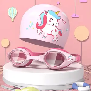 Kacamata renang fleksibel untuk unisex, anak-anak, dan anak laki-laki, nyaman dipakai, termasuk topi renang.