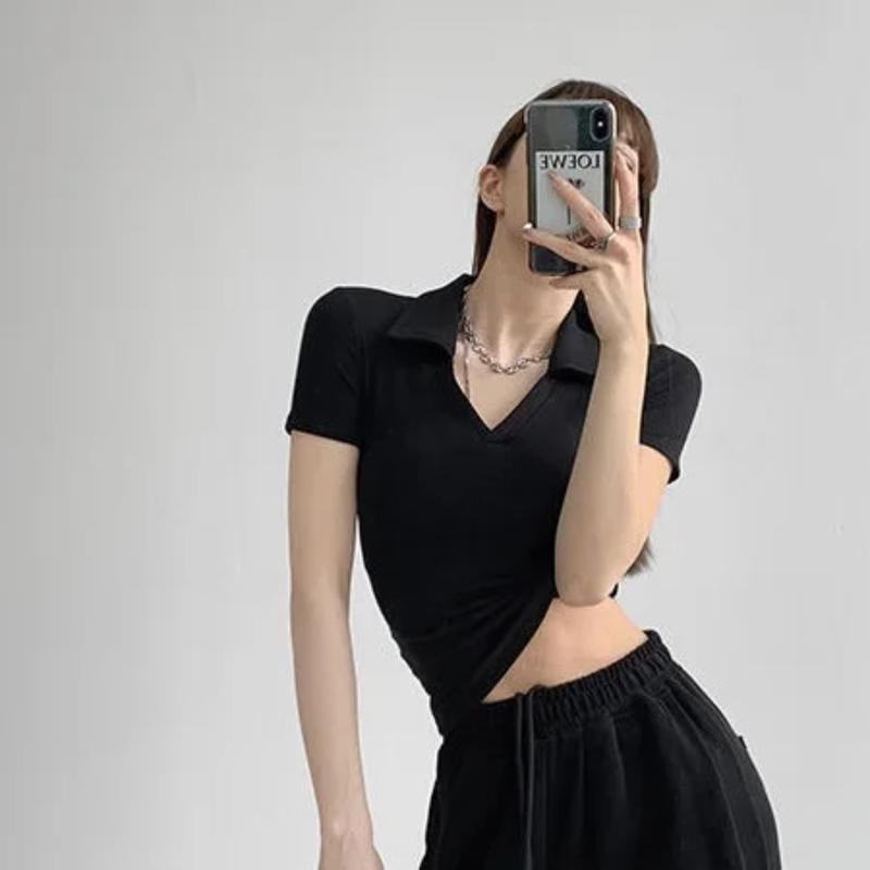 Product Introduction of XẢ KHO Áo 40-100Kg POLO BIGSIZE vạt bầu thun gân lạnh lụa Top Nữ thanh lý Women Đen 2