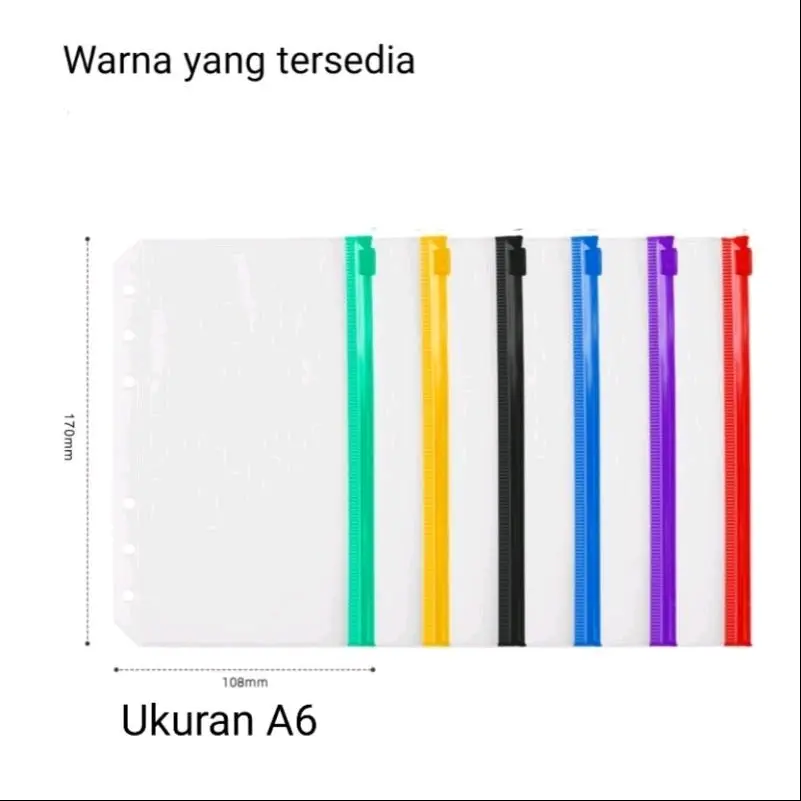 A6 Zipper Ziplock Warna Warni Binder 6 Ring  Kantong zipper serba guna Stationery