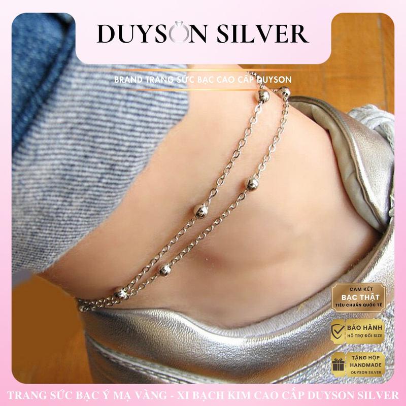 Lắc chân bạc Ý 925 mạ vàng cao cấp DUYSON SILVER, Lắc chân bạc kiểu dáng 2 dây mix charm bi tròn cá tính [LCXK4]