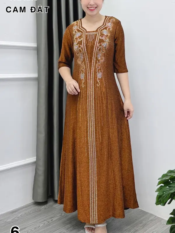 Đầm MAXI dạ hội trung niên chất nhũ kim sa co giãn cực tốt cho mẹ dự tiệc sang trọng bigsize 80KG - M531 1