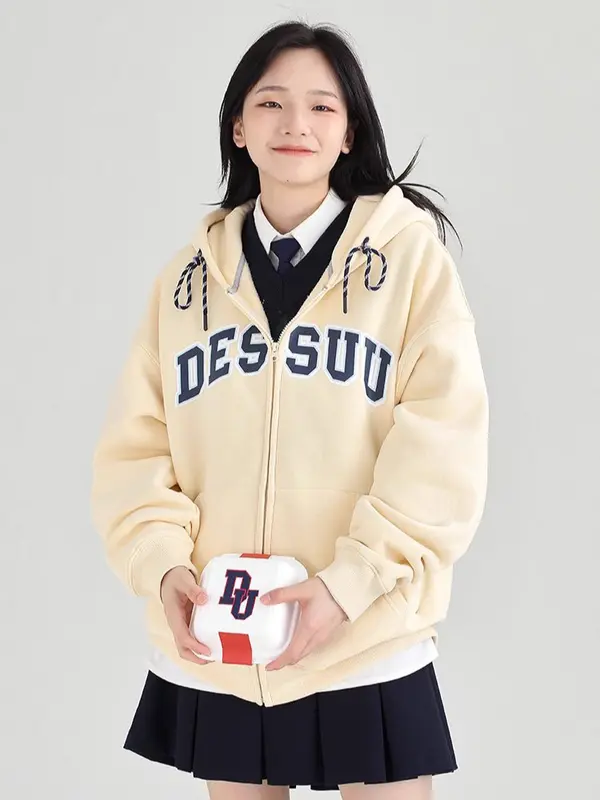 Áo Hoodie Zip Dessuu phong cách đại học họa tiết chữ in hoodie  đỏ hoodie  xanh  đen (lông) zipper zipper 3