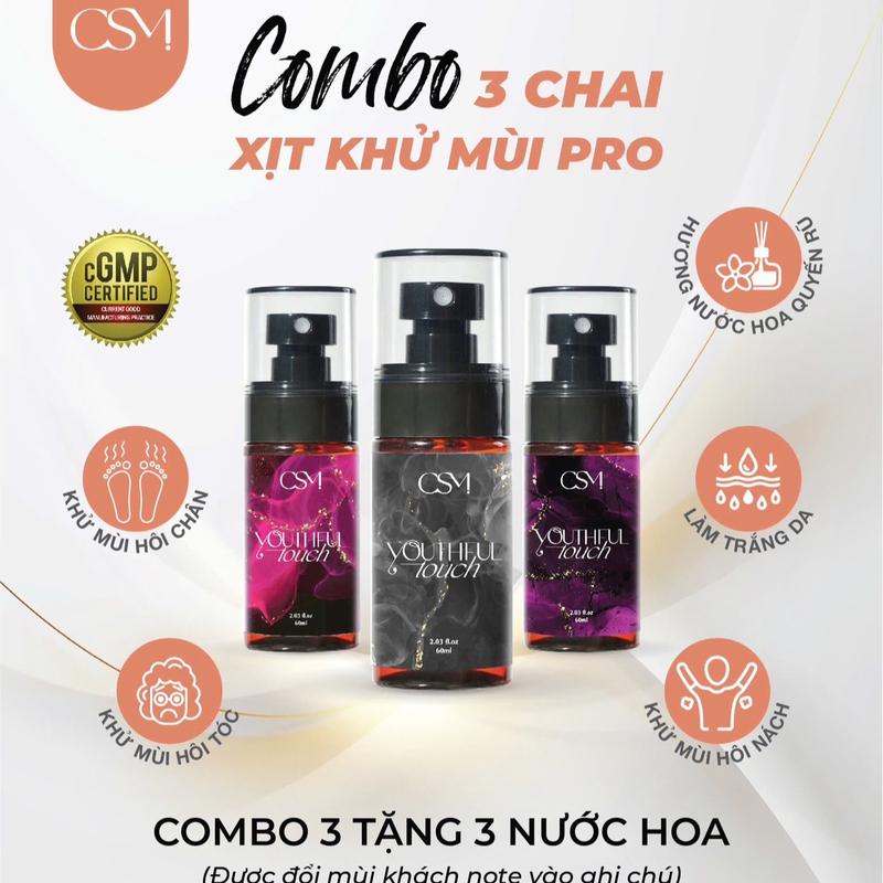 COSIMA Combo 3 Chai Xịt Khử Mùi Cao Cấp Hỗ Trợ Sáng Da Giảm Mùi Hôi Cơ Thể Tặng 3 Nước Hoa 5ml ( hết màu hồng )
