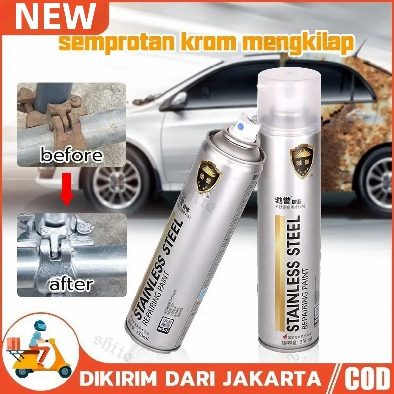 Cat Semprot Chrome 350ml Chrome Spray Pain Warna Chrome Krum Stainless Automotive Metallic Paint Chrome  Cat Semprot Krom 350 ML Warna Krom Cat Logam Otomotif Krom Cat Semprot Krom Sapporo Baja Tahan Karat Krom 8