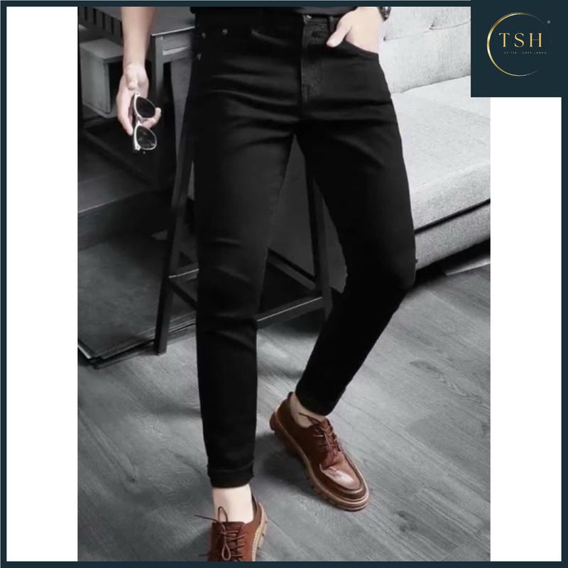 [ TSH ] - MÃ SỐ QJN25 Quần Jean Nam Đen RÁCH GỐI chất liệu jean bò denim co giãn nhẹ như hình,chuẩn from dáng,đủ size có nhiều mẫu mới Menswear Pants Có Túi