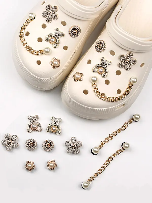Cute Bear & Faux Pearl & Rhinestone Design Shoes Decorations, Fashionable Novelty Shoes Decorations for Clogs, Dazzling Glamour Trendy Holiday Shoe Accessories for Women & Girls As Birthday Gifts, Holiday Essentials for Girls, Gift Set 5