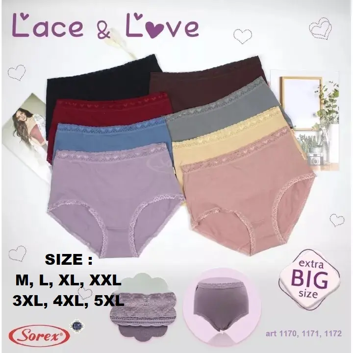 SOREX Lusinan 6 dan 12 Pcs Celana Dalam Wanita Model Renda Tepi Art CD 1170, 1171 dan 1172 Jumbo Big Size