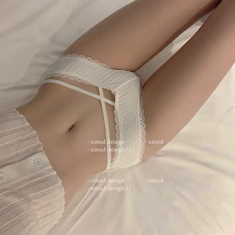 Quần Lót Cotton Thoải Mái Kháng Khuẩn, Bộ Ba Món Dành Cho Nữ, Thiết Kế khoét Gợi Cảm, Cạp Thấp, Đồ Lót Buộc Dây Có Viền Ren Chéo Women 5