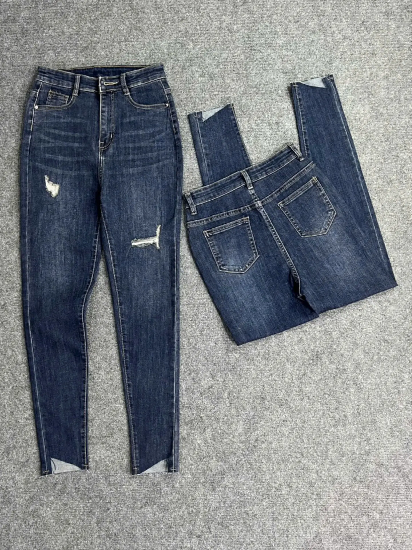 Quần jean ôm lưng cao rách nhẹ co dãn - Quần bò dáng ôm Pants Nữ Pants