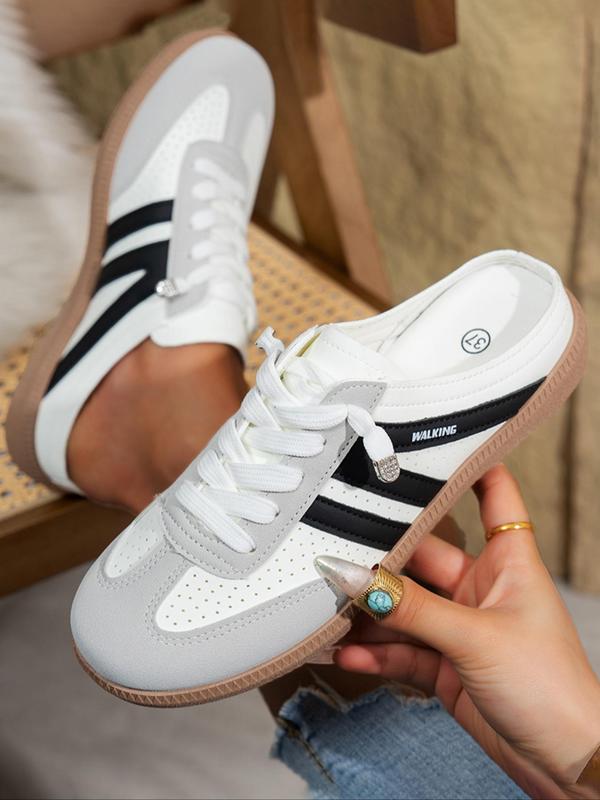 Women's Fashionable Lace Up Sneakers, Casual Breathable Comfortable Sports Slide, Female All-match Round Toe Shoes for Daily Wear, Closed 1