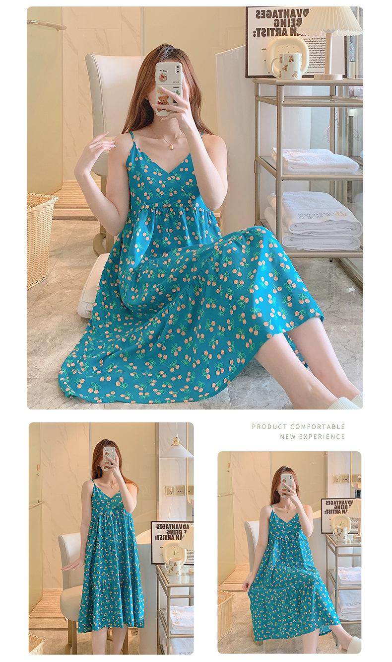 Product Introduction of Summer 2024 New Suspender Nightdress Women's Pure Desire Style Thin Poplin Pajamas Home Wear Sweet for Outer Wear Artificial Cotton Midi Dress 12