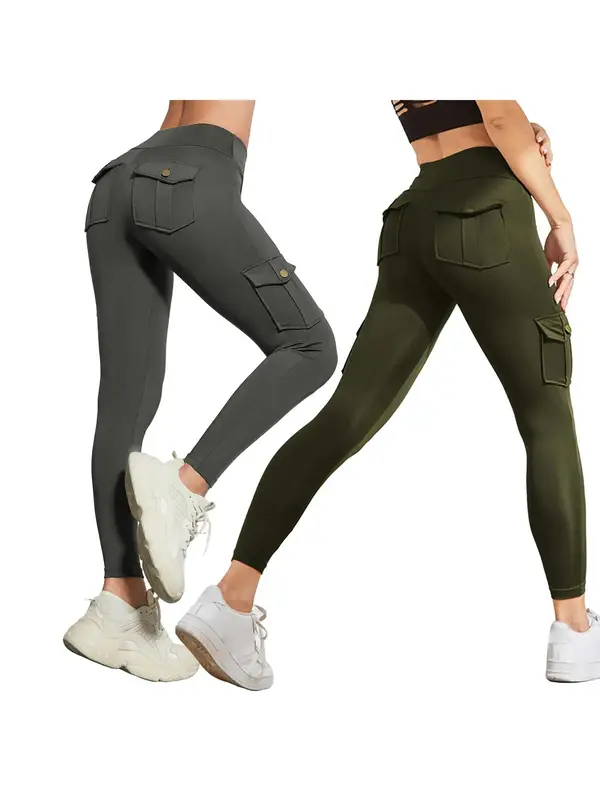 Women's Solid High Waist Pocket Leggings, Casual Comfy Skinny Pants for Workout Running, Women's Trousers Bottoms for Summer Spring Fall, Back To School Trousers, Jeans Leggings for Women, Hide Tummy Outfits Uk, Activewear 7