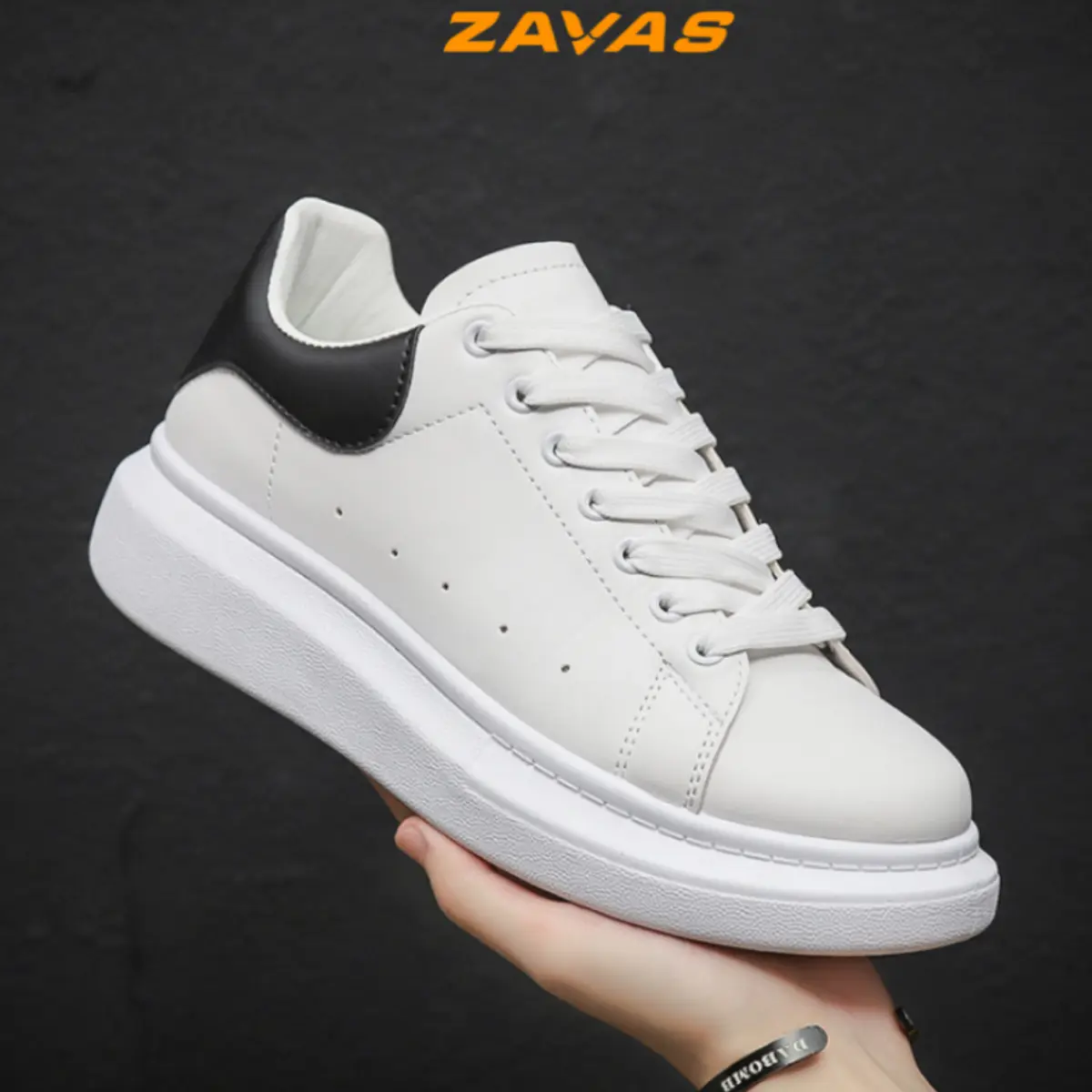 Giày sneaker nam ZAVAS màu trắng bằng da PU khó bong tróc, giữ form tốt đi chơi đi làm - S386